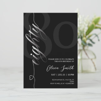 Elegant Modern Black 80th Birthday Party Invitation