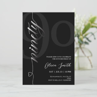 Elegant Modern Black 90th Birthday Party Invitation