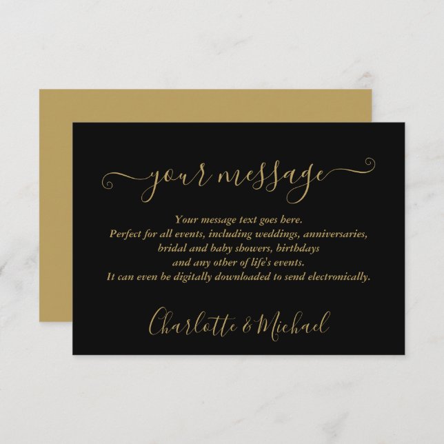 Elegant Modern Black And Gold Event Message Card (Front/Back)