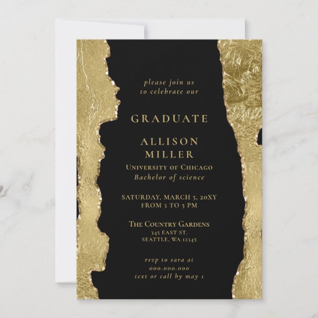 Elegant Modern Black and Gold Foil Graduation Invitation (Front)