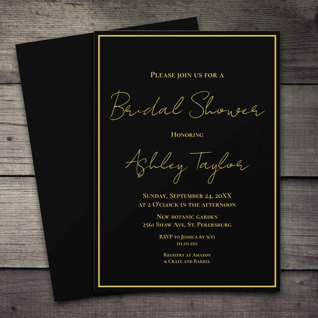 Elegant Modern Black And Gold Formal Bridal Shower Invitation (Creator Uploaded)
