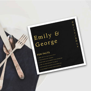 Elegant Modern Black And Gold Fun Facts Wedding Napkin