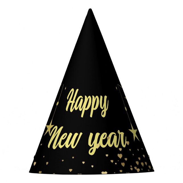 Elegant Modern Black and gold Happy New year  Party Hat (Front)
