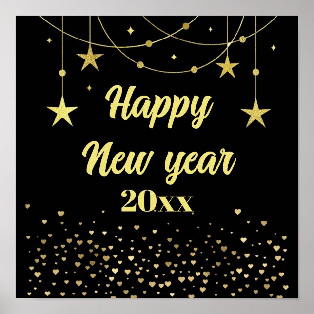 Elegant Modern Black and gold Happy New year  Poster (Front)