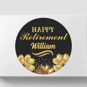 Elegant Modern Black and gold Happy Retirement  Classic Round Sticker