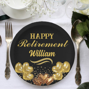 Elegant Modern Black and gold Happy Retirement  Paper Plate