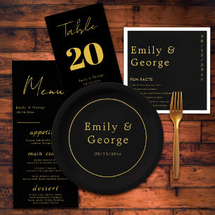 Elegant Modern Black And Gold Luxury Chic Wedding Paper Plate