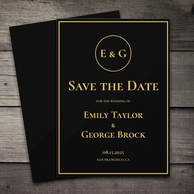 Elegant Modern Black And Gold Monogram Wedding Save The Date (Creator Uploaded)