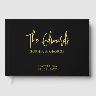 Elegant Modern Black and Gold Wedding Guest Book