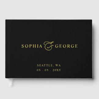 Elegant Modern Black and Gold Wedding Guest Book