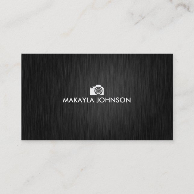 Elegant & Modern Black and Silver Photographer Business Card (Front)