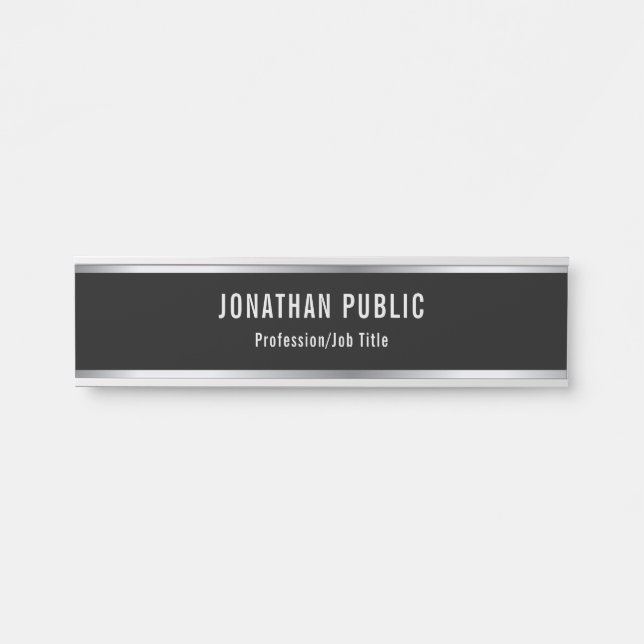 Elegant Modern Black And Silver Template Glamour Door Sign (Front)