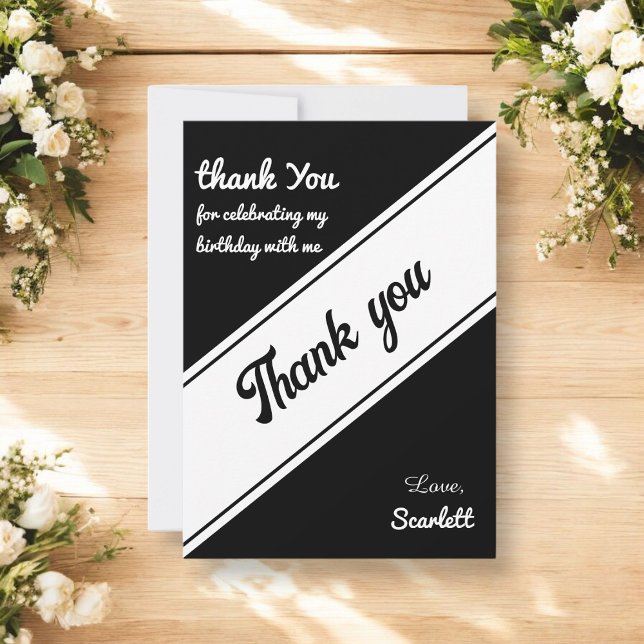 Elegant Modern Black And White Chic Birthday Thank You Card (Creator Uploaded)