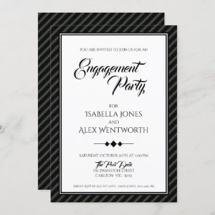 Elegant Modern Black and White Engagement Party Invitation