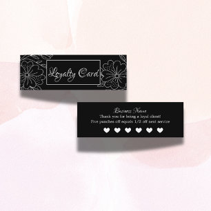 Elegant Modern Black and White Floral Beauty Salon Loyalty Card