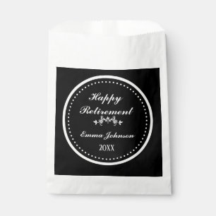 Elegant Modern Black and White Happy Retirement Favour Bag