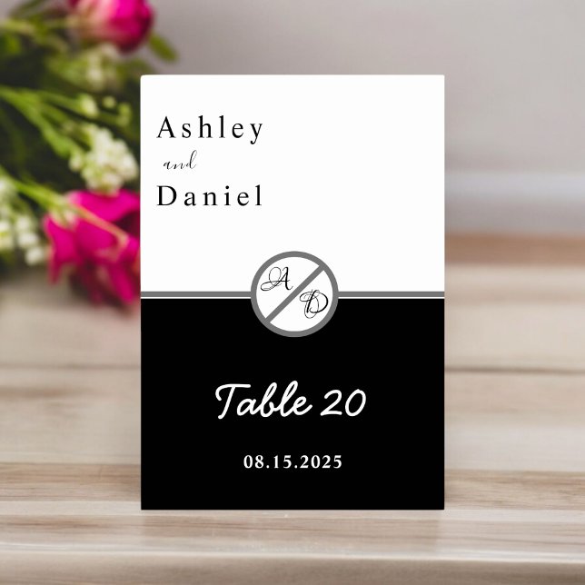 Elegant Modern Black And White Monogram Wedding Table Number (Creator Uploaded)