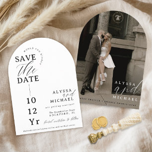 Elegant Modern Black and White Photo Arch Wedding Save The Date