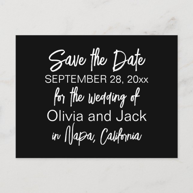 Elegant Modern Black and White Save the Date Postcard (Front)