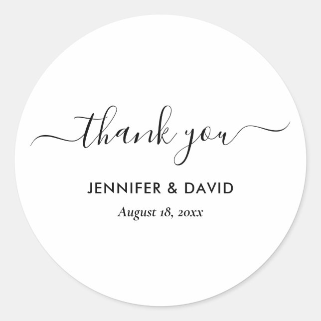 Elegant Modern Black and White Thank You Stickers (Front)