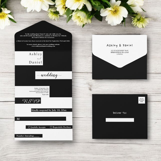 Elegant Modern Black And White Trendy Wedding All In One Invitation (Creator Uploaded)