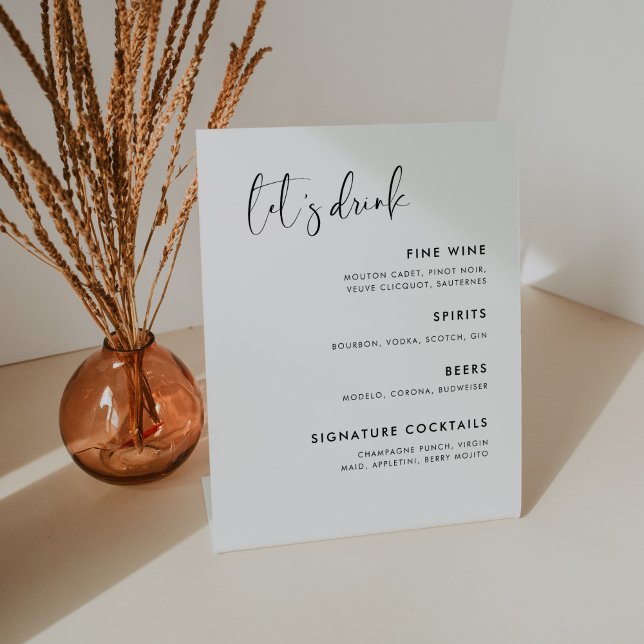 Elegant & Modern Black and White wedding Bar menu Pedestal Sign (Creator Uploaded)