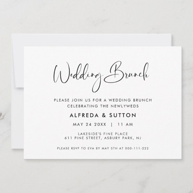 Elegant & Modern Black and White Wedding Brunch Invitation (Front)