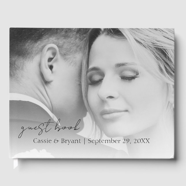 Elegant Modern Black and White Wedding Guest Book (Front)