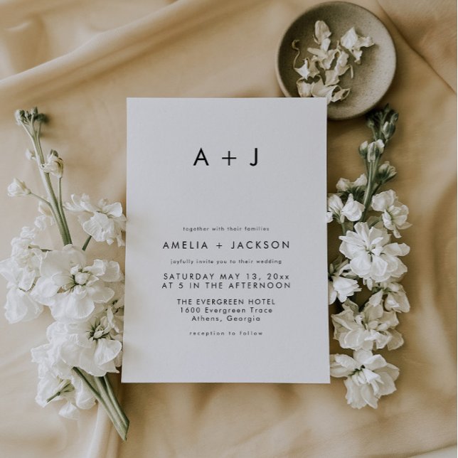 Elegant Modern Black And White Wedding Invitation (Creator Uploaded)