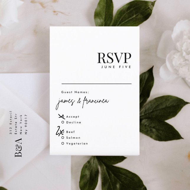 Elegant Modern Black and White Wedding Names RSVP  Card (Creator Uploaded)