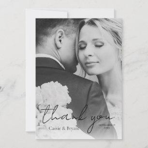 Elegant Modern Black and White Wedding Photo Thank You Card