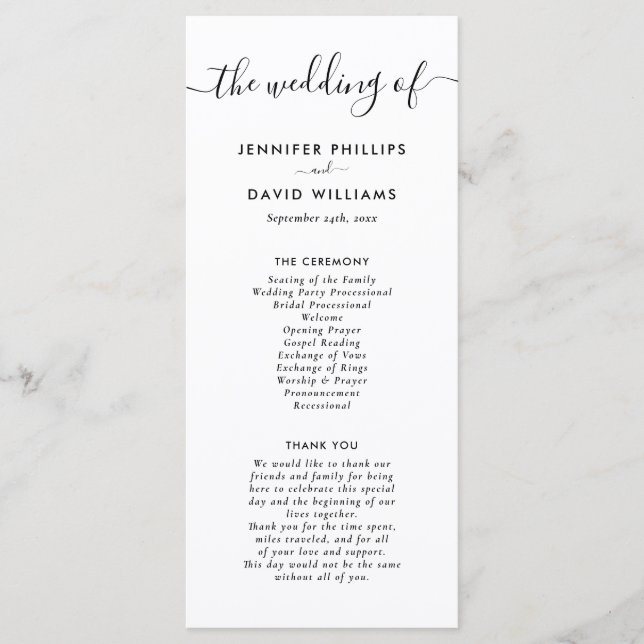 Elegant Modern Black and White Wedding Program (Front)