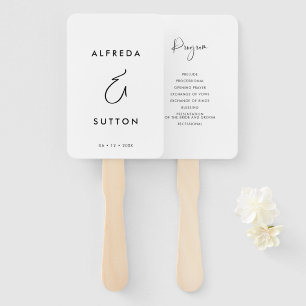 Elegant & Modern Black and White Wedding program Hand Fan