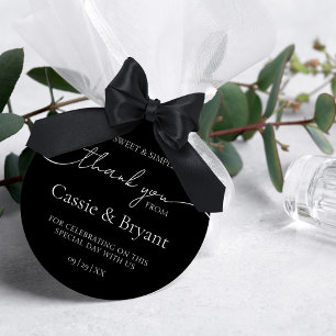 Elegant Modern Black and White Wedding Thank You Classic Round Sticker