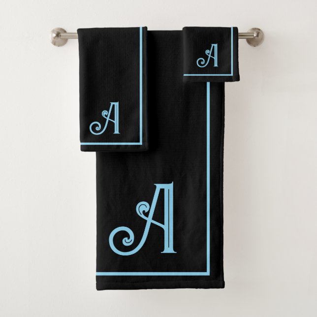 Elegant Modern Black &blue Monogram   Bath Towel Set (Insitu)