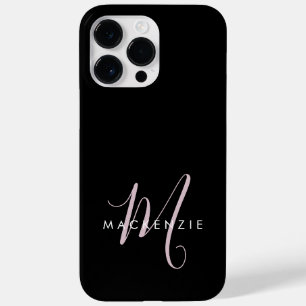 Elegant Modern Black Blush Pink Script Monogram Case-Mate iPhone 14 Pro Max Case