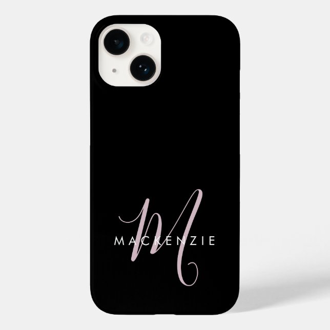 Elegant Modern Black Blush Pink Script Monogram Case-Mate iPhone Case (Back)