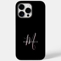 Elegant Modern Black Blush Pink Script Monogram