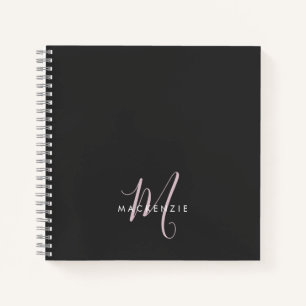 Elegant Modern Black Blush Pink Script Monogram Notebook