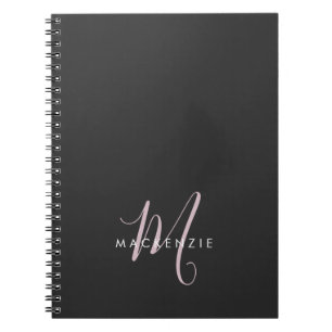 Elegant Modern Black Blush Pink Script Monogram Notebook