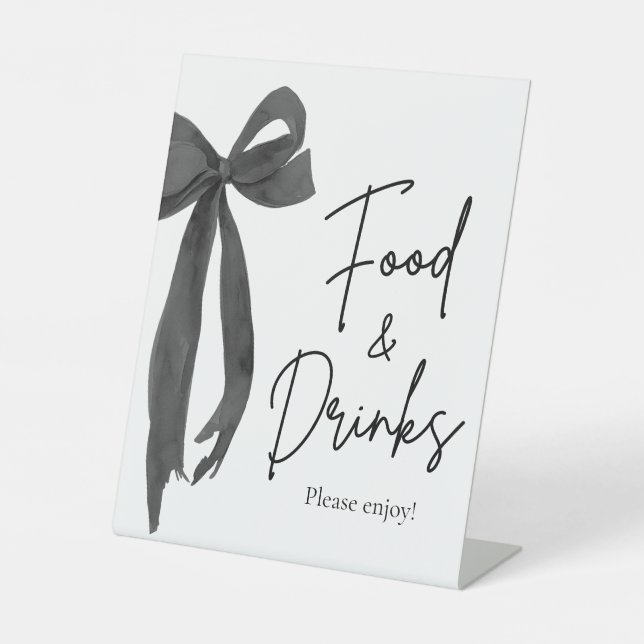 Elegant Modern Black Bow Food and Drinks Sign (Front)