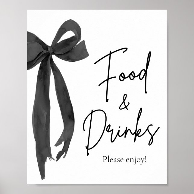 Elegant Modern Black Bow Food and Drinks Sign (Front)