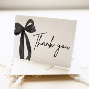 Elegant Modern Black Bow She's Tying the Knot Thank You Card