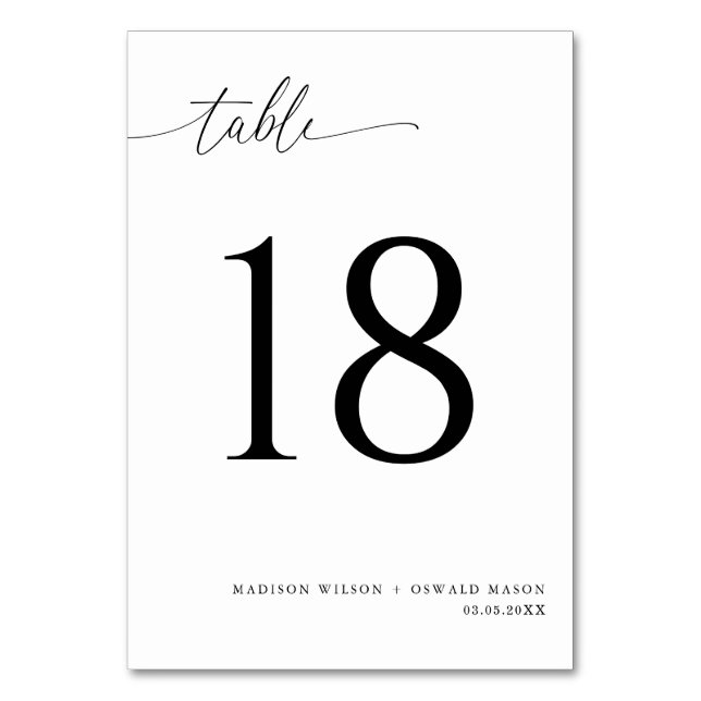 Elegant Modern Black Calligraphy Wedding 18 Table Number (Front)