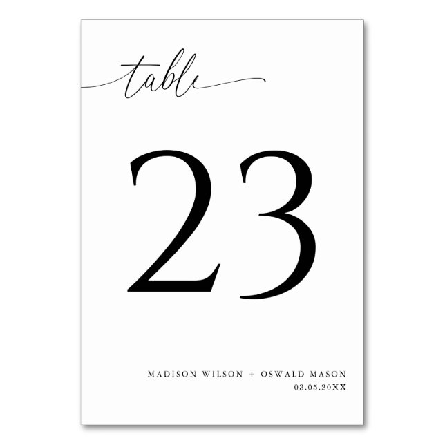 Elegant Modern Black Calligraphy Wedding 23 Table Number (Front)