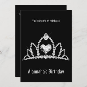 ELEGANT MODERN BLACK DIAMOND TIARA BIRTHDAY INVITATION