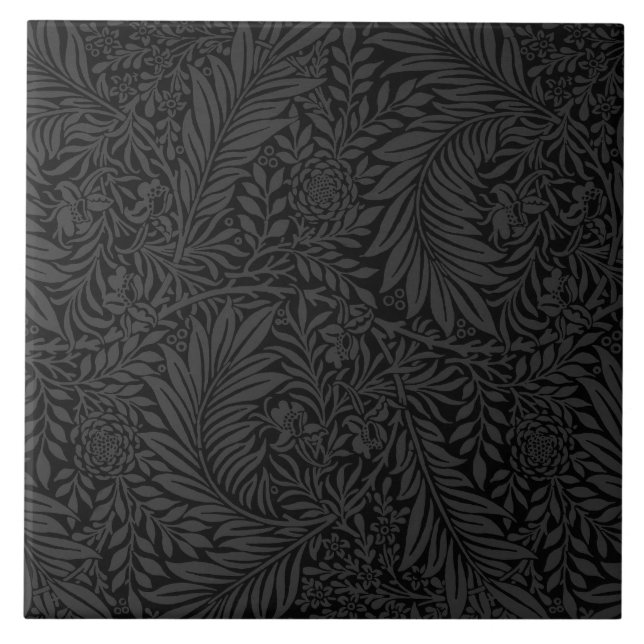 Elegant Modern Black Floral Pattern Ceramic Tile (Front)