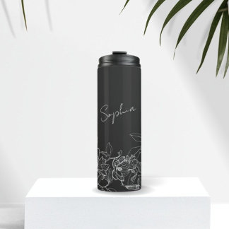 Elegant Modern Black Floral Thermal Tumbler