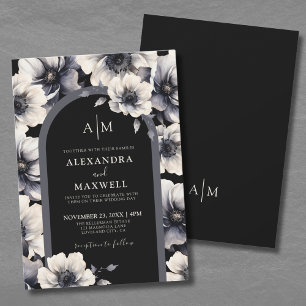 Elegant Modern Black Floral Wedding Invitation