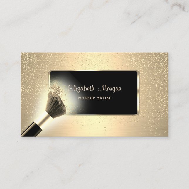 Elegant Modern,Black Frame,Confetti,Makeup Brush Business Card (Front)